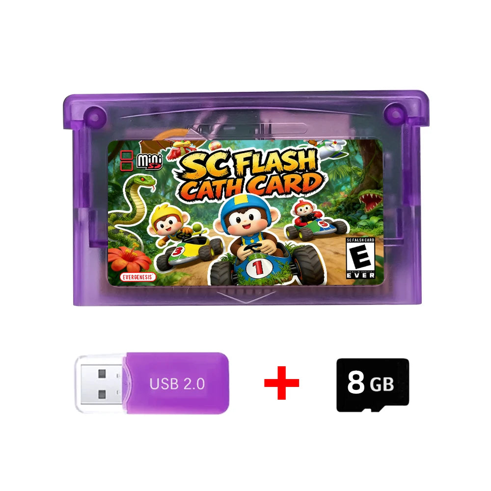 5000 in 1 Retro Games Cartridge New SCFW V2.0 GBA Flash Card with 8G TF Card RTC Flash for GBA/GBA SP/NDS Handheld Game Console Zpaxo Purple Wth 8G