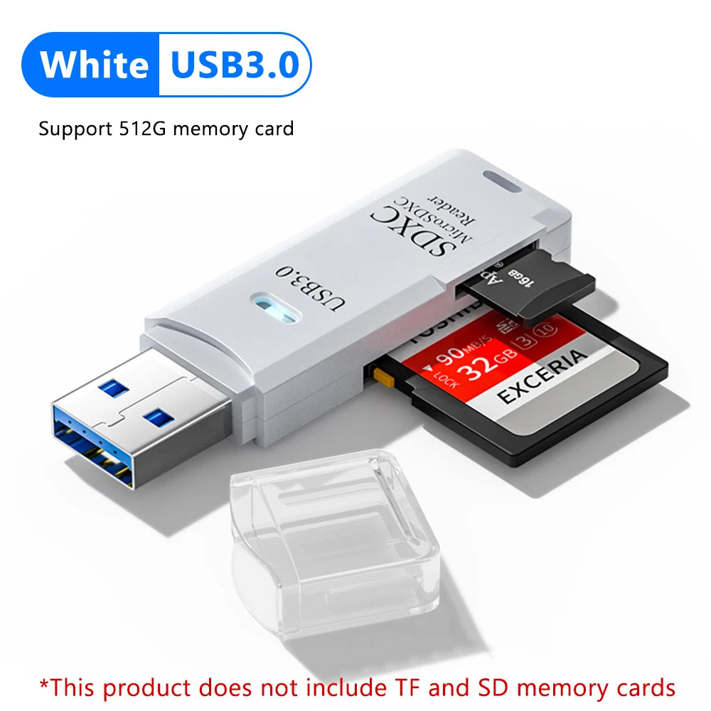 2 In 1 USB 3.0 2.0 Micro SD TF Card Reader High Speed Data Transmission up to 5Gbps Compatibility Multiple for PC Laptops Camera Zpaxo USB 3.0 White