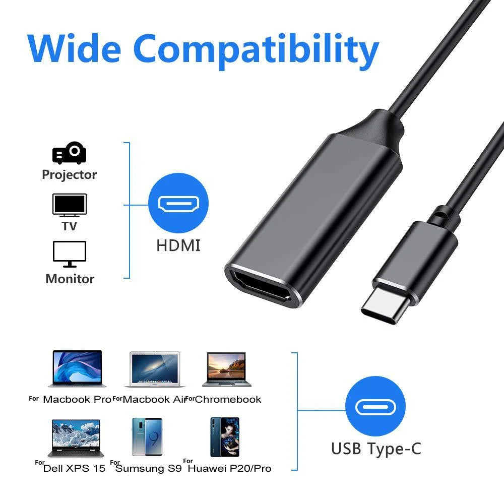 C HDMI Adapter Male Female Converter Cable 4K USB HDTV Laptop Flat Zpaxo