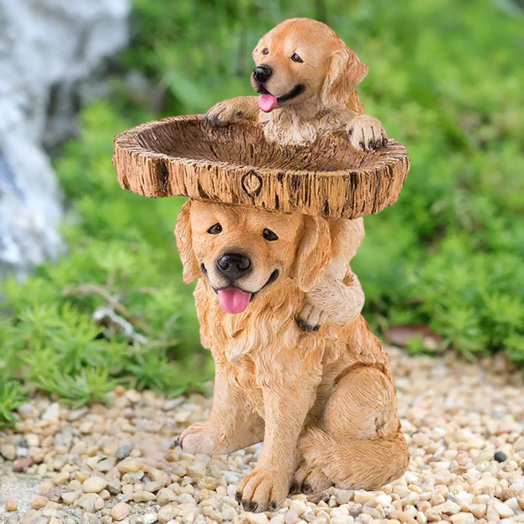 Dog Statue Figurine Feeding Station Resin Feeder Garden Bird Bath Bowl for Park Housewarming Backyard Porch Attracting Birds Zpaxo