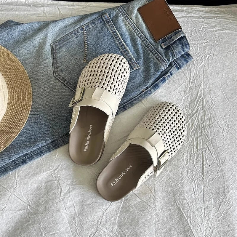 Mesh Platform High Heels Weave Women Slippers Hollow Sandals Mules Casual Shoes Woman 2025 Summer Fad Beach Loafers Slides Dress Zpaxo