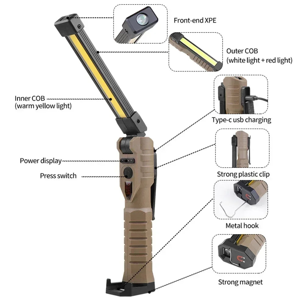 ESMARTER 1000-Lumen COB LED Work Light – USB Rechargeable