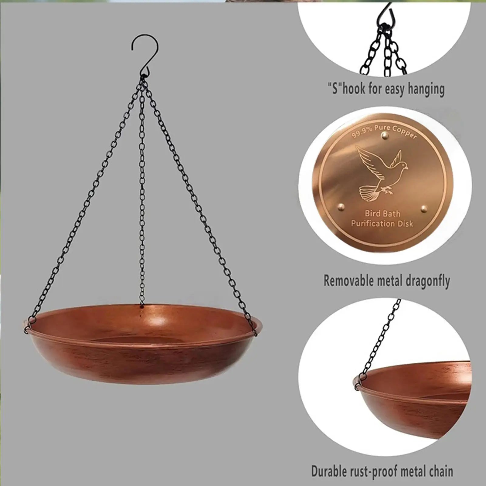 Copper Bird Bath Disc Physical Cleaning Portable Safe Plate