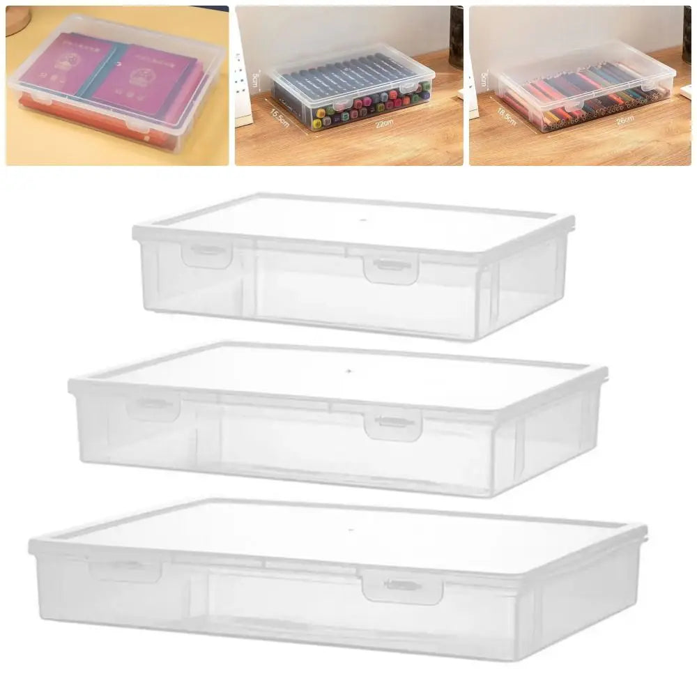 1Pc Transparent Storage Container Plastic Dustproof Box Stationery Jewelry Portable Large Capacity A4 A5 File Organizer Supplies Zpaxo