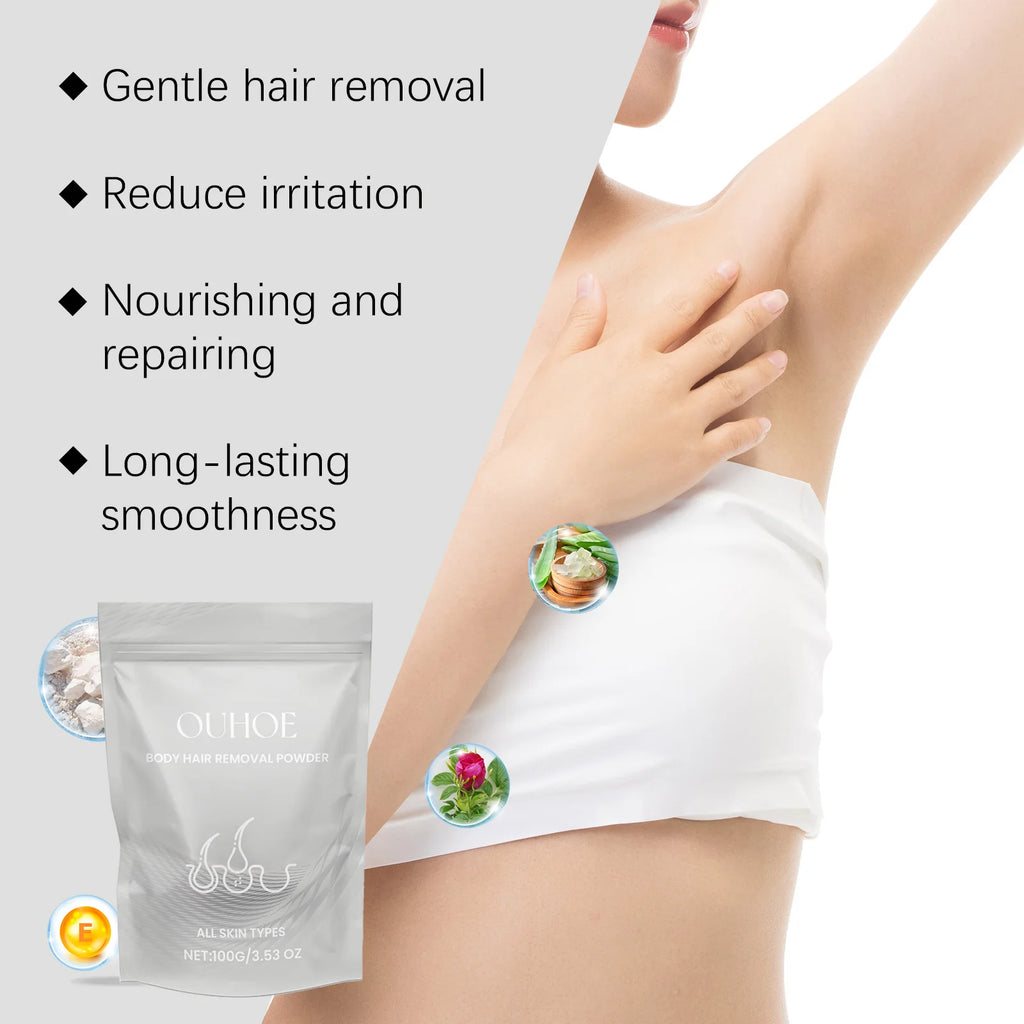 Body Hair Removal Powder 100g Gentle Depilatory Cream Activator for Smooth Legs Bikini Line Rose Formula Quick Rinse No Residue Zpaxo