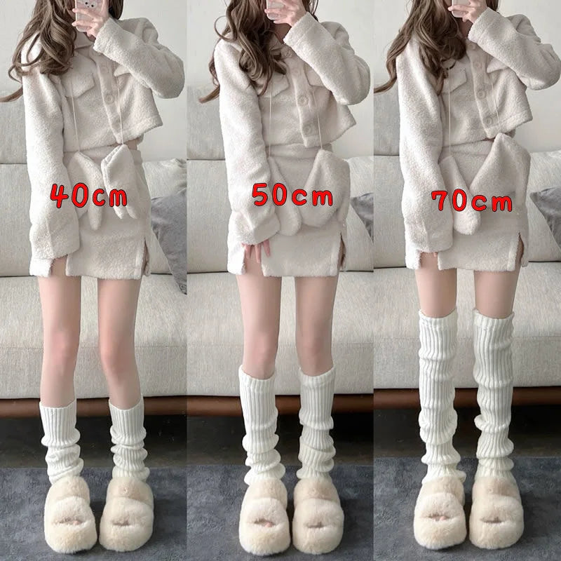 Y2K Black Knitted Long Socks Autumn Winter Thicken Warm Foot Cover