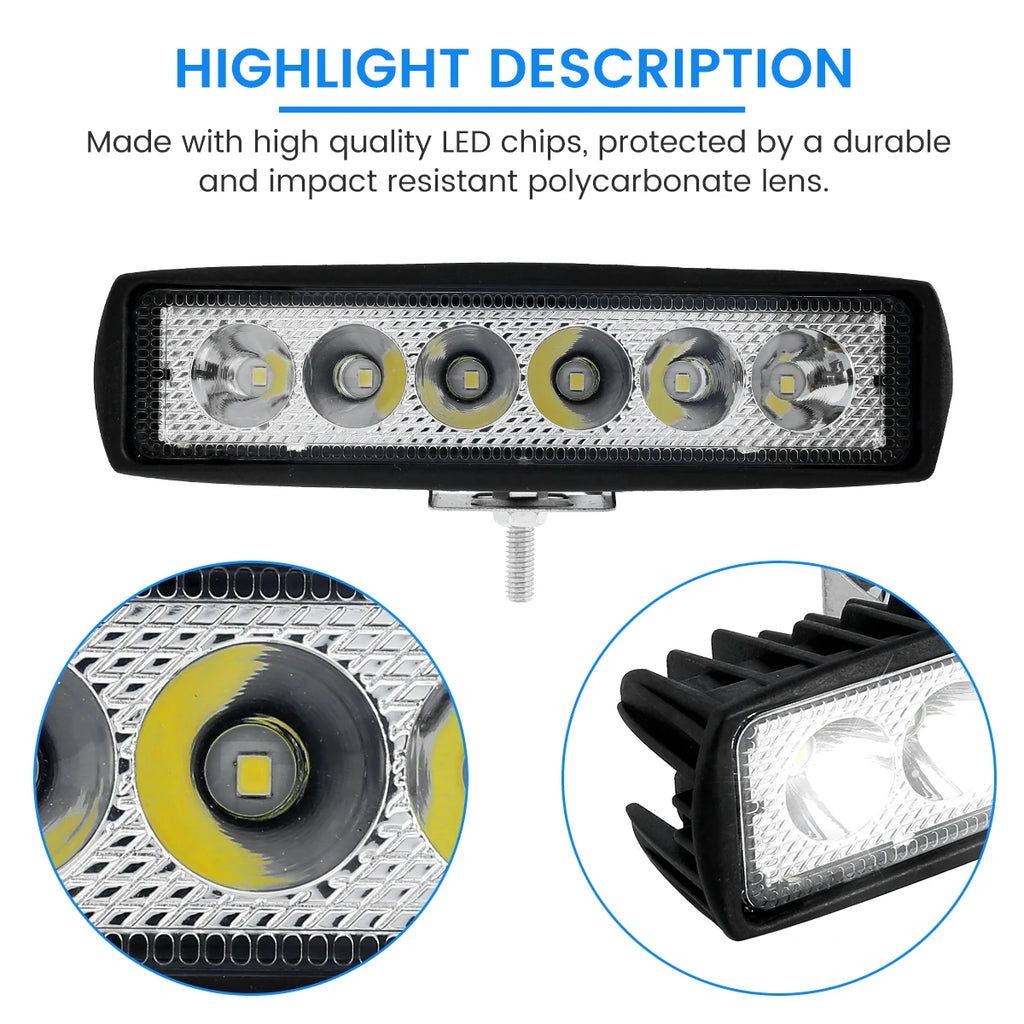 1/2Pcs LED Work Light Strip Shape Light Bar 6000K Flood Spot White Off Road Head Car light IP67 Auto parts For Multiple Scenes Zpaxo