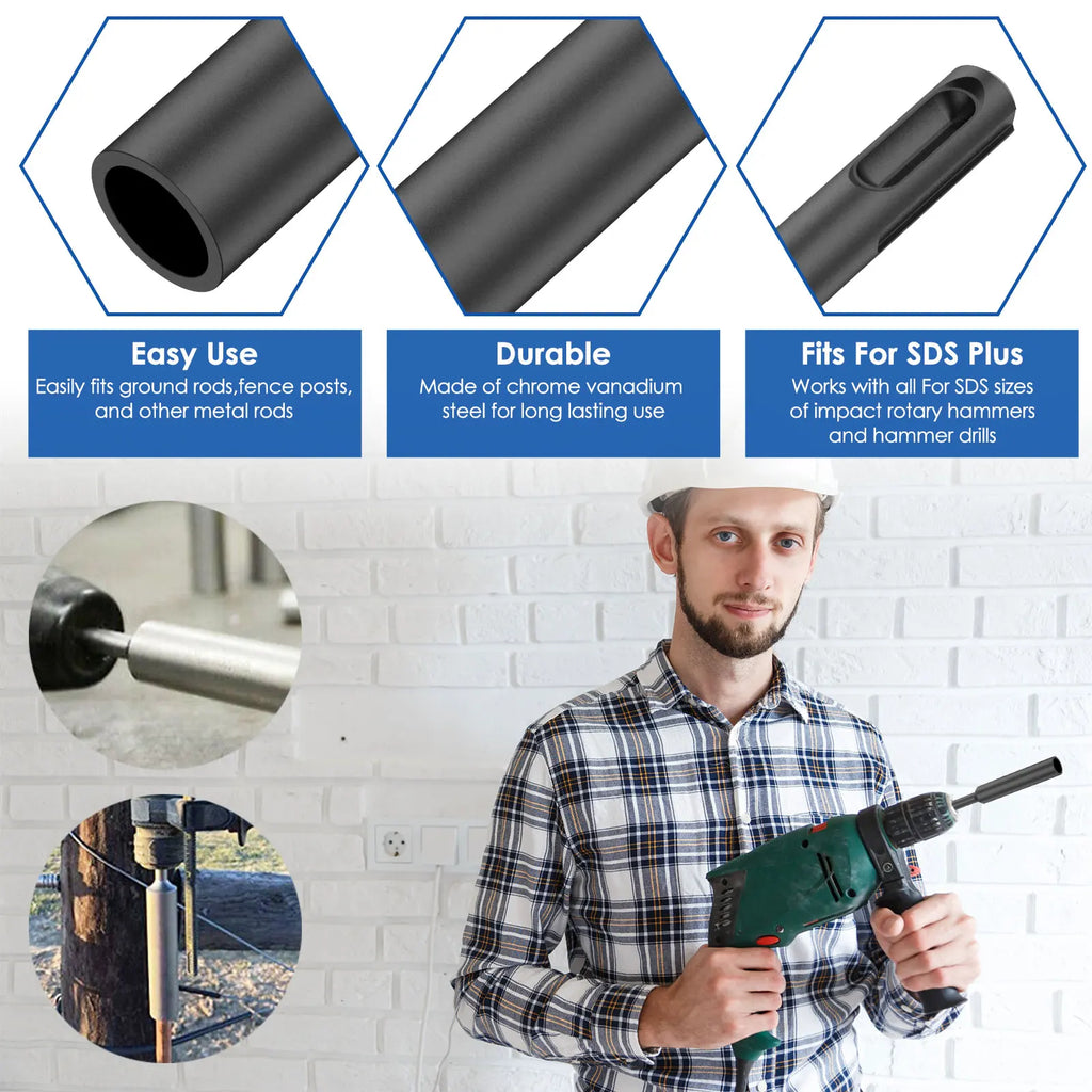 Ground Rod Driver SDS Plus Bit with Rotary Hammer Drill Bits Tool Accessories for 5/8 3/4 Inch Hardened Earth Driving Rod Work Zpaxo