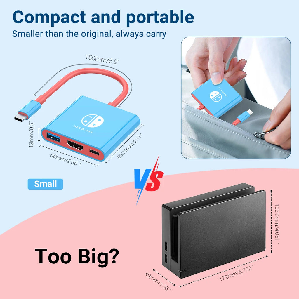 4K HDMI Adapter TV Docking Station for Nintendo Switch OLED USB 3.0 Type C Port Charging Dock Station with HDMI Output Zpaxo