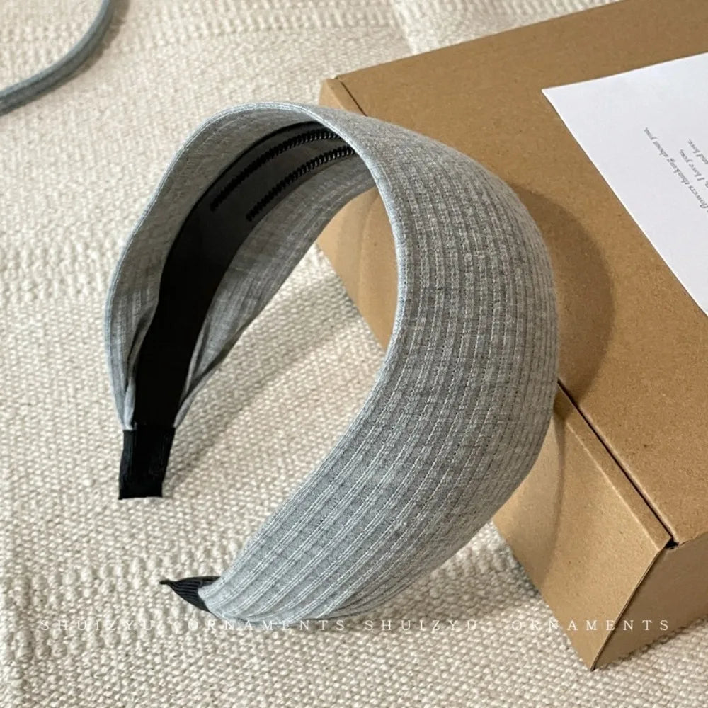 Retro Soft Wide Knitting Hairbands High-End with Teeth Turban Headband Solid Color Hair Hoop Hair Accessories Zpaxo Light Grey