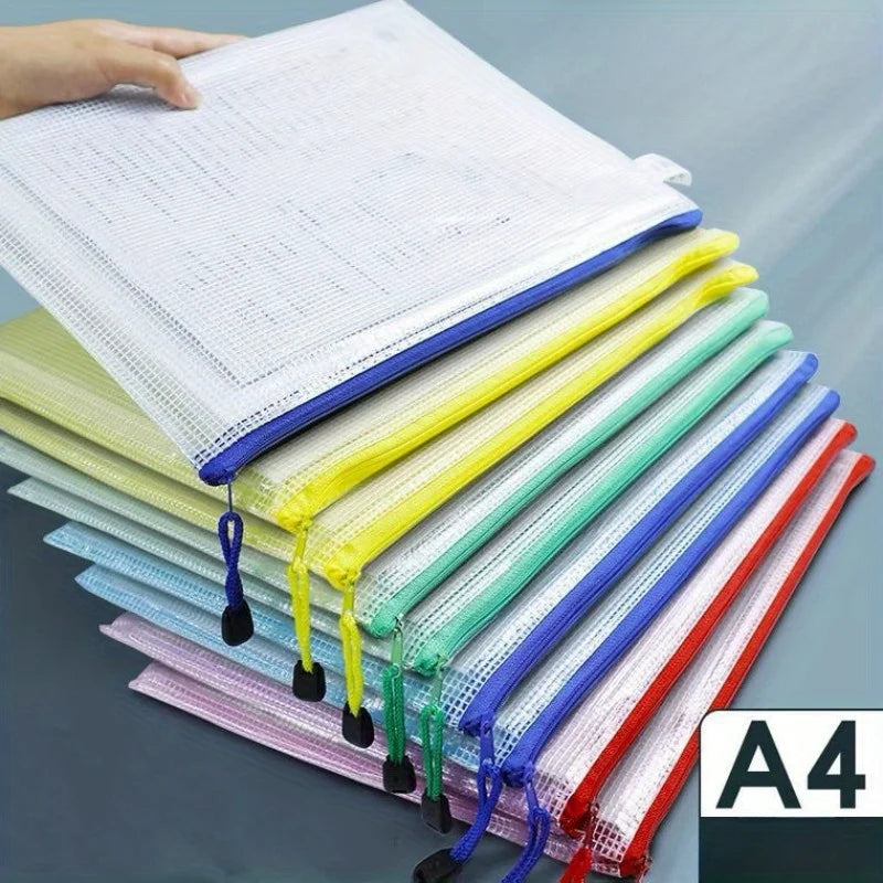 5Pcs A5 Stationery Storage Folder File Mesh Zipper Pouch Document Bag Zip File Folders School Office Supplies Zpaxo
