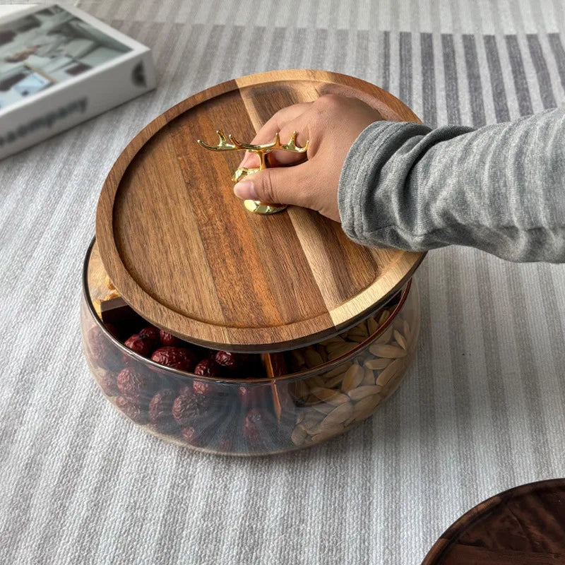 Nut fruit tray candy bowl fruit tray modern living room coffee table double-layer glass household storage box Zpaxo