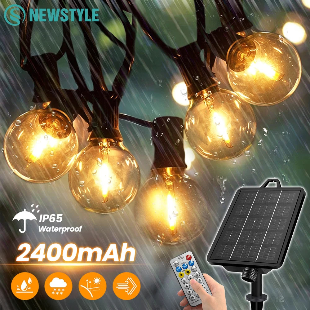 Solar G40 Outdoor String Lights 2400mAh Rechargeable Battery 11 Lighting Modes IP65 Waterproof Remote Dimming G40 String Lights Zpaxo