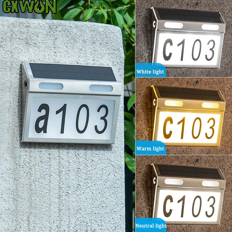 Outdoor Solar House Number Light Waterproof Stainless LED Lamp Warm Zpaxo