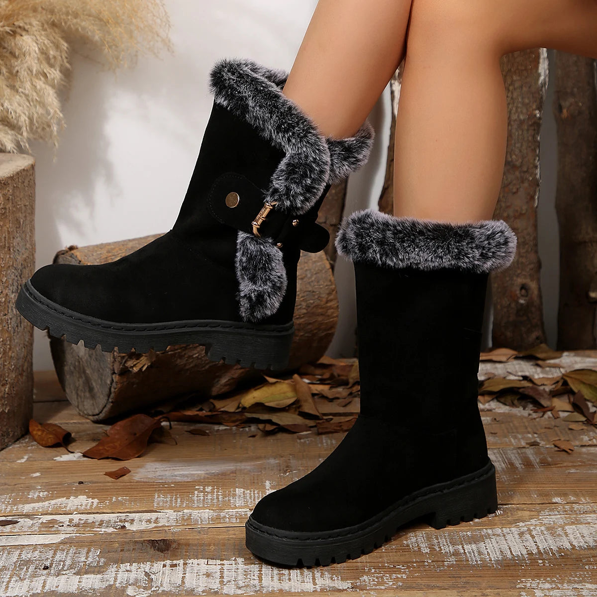Women Mid-Calf Boots 2025 Outdoor Luxury Ankle Boots Round Toe Slip on Shoes Female Fashion Comfortable Warm Snow Boots Women Zpaxo