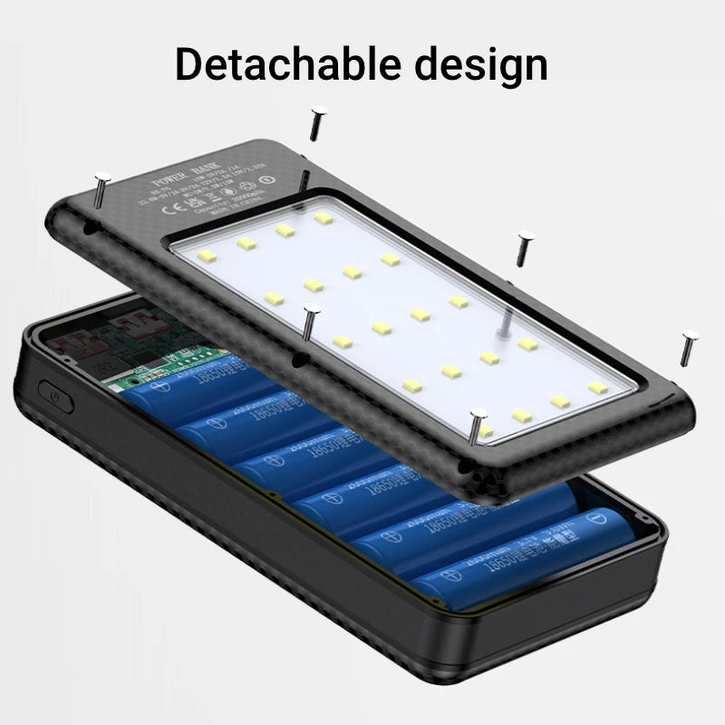 18650 Battery Holder 22.5W Fast Charging DIY Mobile Power Case With LED Light Outdoor Dual USB Type C Charge For iPhone Xiaomi Zpaxo