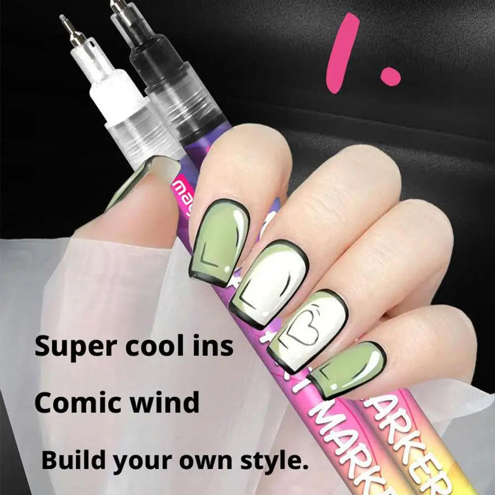 12 Colors 3D Nail Graffiti Pen Set 12Pcs Waterproof Quick Drying Acrylic Dotting Liner DIY Artistic Beauty Nail Tool Zpaxo