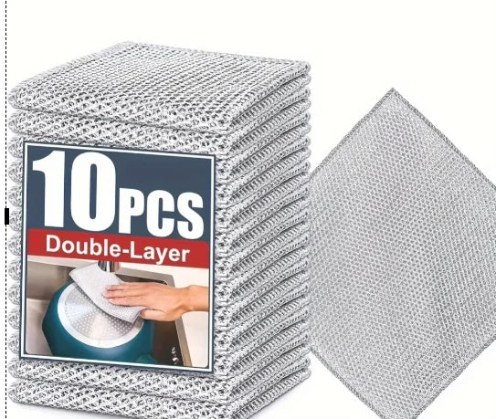 20-5pcs Thickened Steel Wire Cleaning Cloth Non-Scratch Double-layer Iron Microfiber Mesh Dishrag Washing Pot Rags Kitchen Towel Zpaxo 10pcs