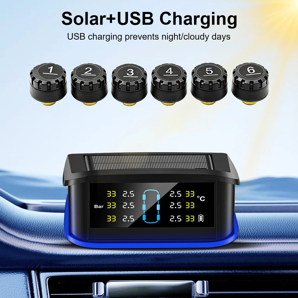 6 External Sensors Digital LCD Display Truck RV TPMS Safety Alarm