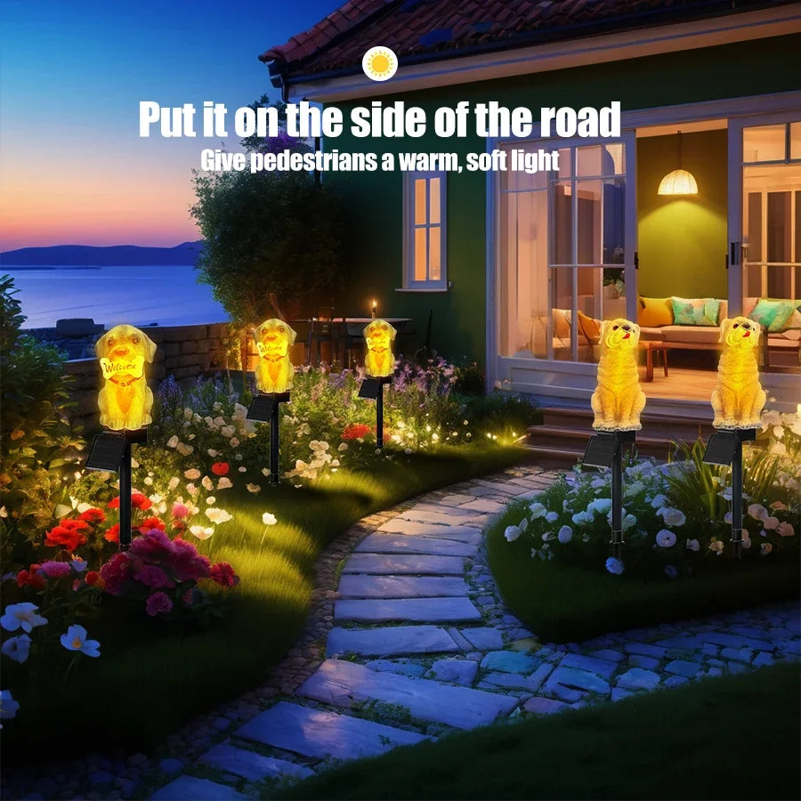 Solar Owl & Dog Resin Garden Lawn Lamp – IP65 Waterproof