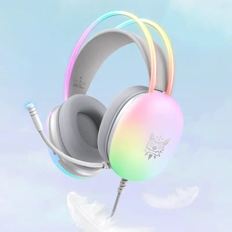 AyeBeau RGB Wired Gaming Headset with Mic – PC, Phone & Console Gaming Headset Zpaxo White