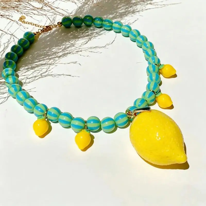 Adjustable Length Summer Fruit Bead Necklace Cute Lemon Strawberry Zpaxo
