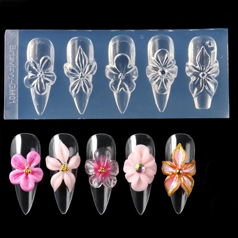 3D Flower Silicone Nail Mold Lily Hibiscus Petals Carving Template