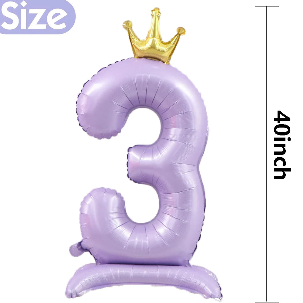 Light Purple Standing Foil Number Balloon Crown Digital Balloons Girl