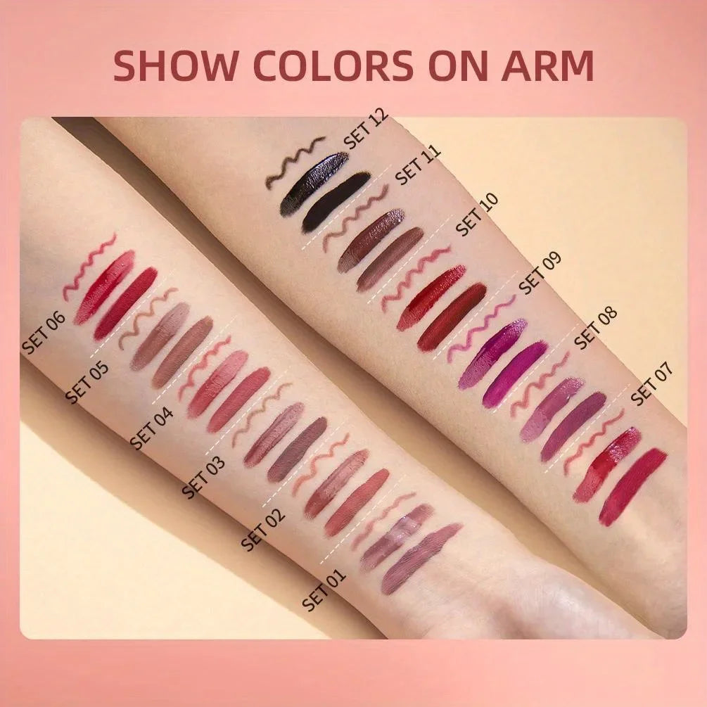 3 in 1 Lipstick and Lipliner Set, Long Lasting Waterproof Lip Stain Liquid Lipgloss Set for Women Halloween Gothic Makeup Zpaxo