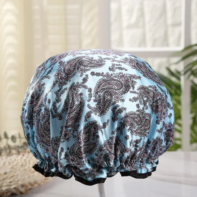1Pc Thick Waterproof Bath Hat Double Layer Shower Hair Cover Women Supplies Shower Cap Bathroom silk bonnet Satin Bonnets wrap Zpaxo 3