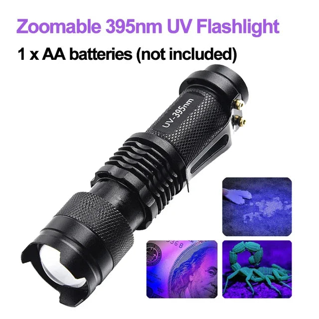 ESMARTER UV Blacklight Flashlight 365/395nm – Zoomable Torch UV Blacklight Flashlight Zpaxo SK68 UV light 395
