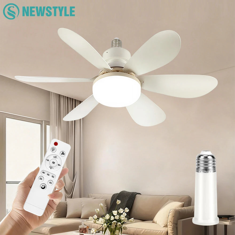 Home LED Ceiling Fan Light E26 E27 Base 3-colour Adjustable Wireless Remote Control 52CM Ceiling Fan Lamp for Bedroom Living Zpaxo