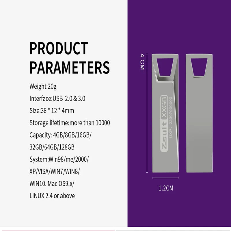 Zsuit New Metal USB Flash Drive 64GB 128GB Pen Drive 4GB 8GB 16GB 32GB Memory Stick Waterproof U Disk Pendrive Storage Disk USB Zpaxo