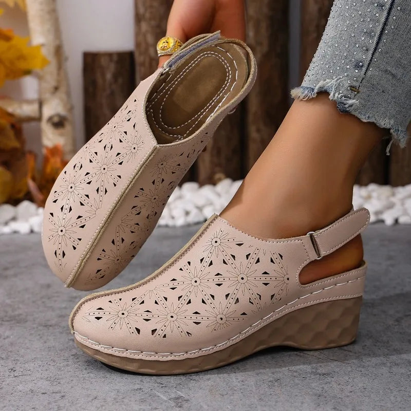 Women Sandals Comfortable Non Slip Beach Shoes Hollow Out Wedge Zpaxo apricot 36