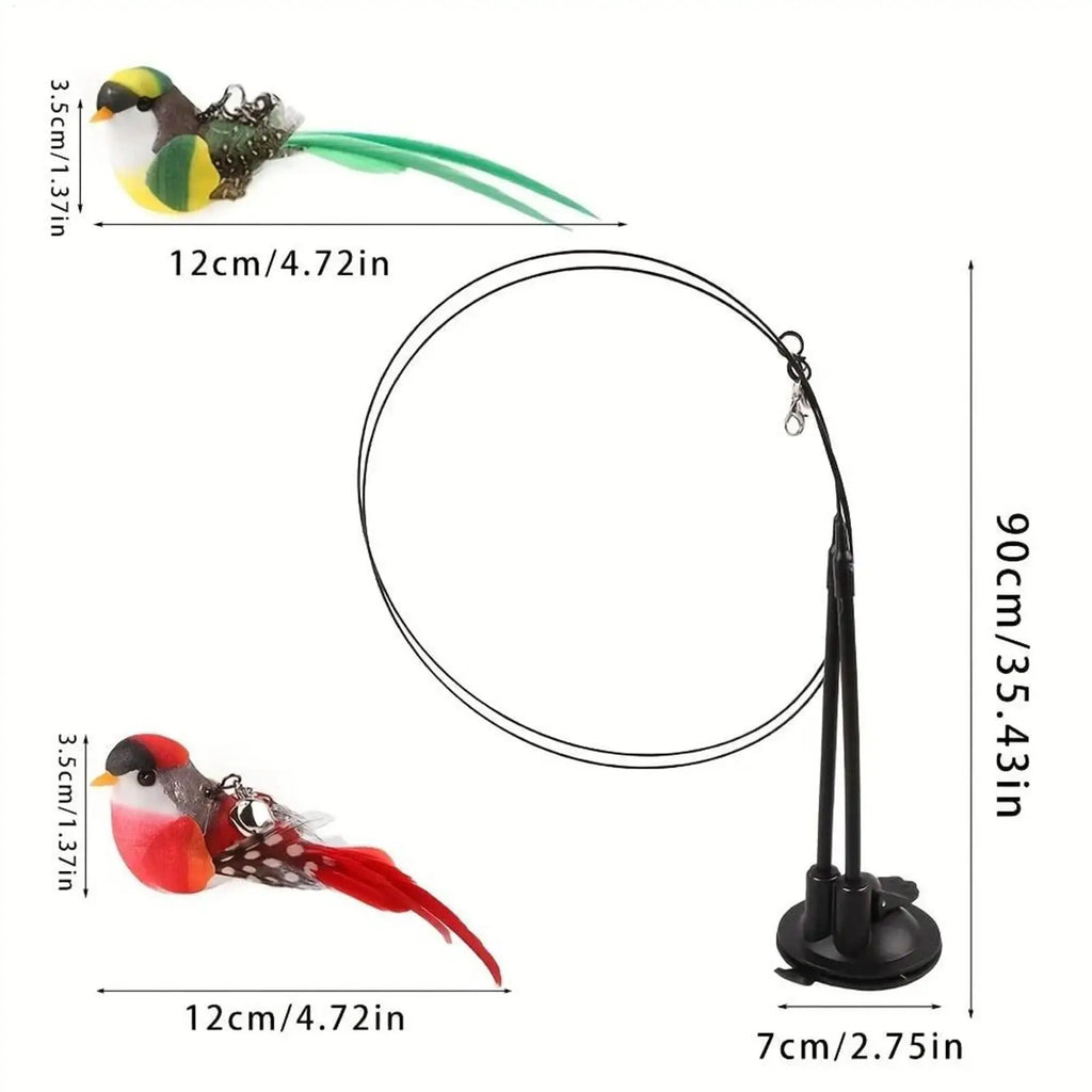 Cat Teaser Toy Stick Removable Suction Double Simulated Chirping Bird