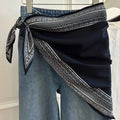 New Multi-functional Polka Dot Triangle Scarf Matching Pants Silk Satin Waist Belt Decorative Headscarf Zpaxo Style2-Black