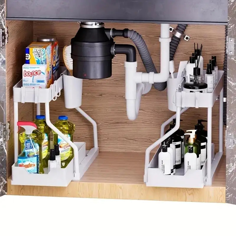 2-Tier Pull-Out Storage Drawers - Heavy-Duty Space Saving Organizer for Kitchen & Bathroom Essentials Bathroom Essentials Zpaxo
