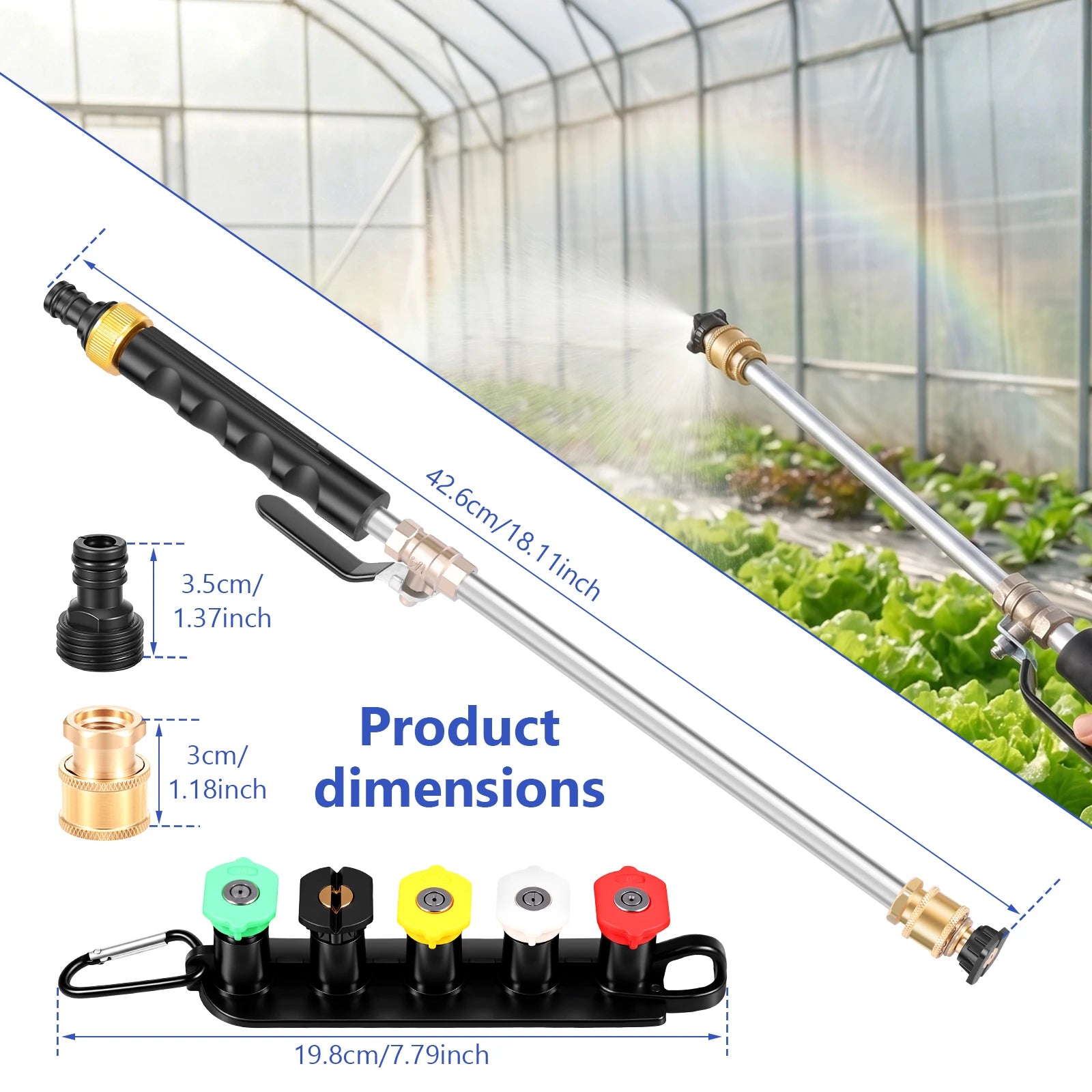 High Pressure Washer Wand Metal 42.6cm Spray Gun 7 Patterns Leakproof Garden Hose Nozzle For Car Washing Yard Roof Cleaning Tool Zpaxo