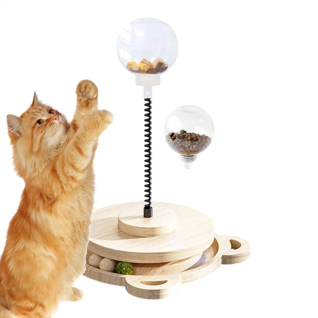 Dog Treat Ball Pet Food Dispenser Wood Track With Spring Pole Cat Treat Ball Dispenser For Home Play Medium Large Breed Puppy Zpaxo