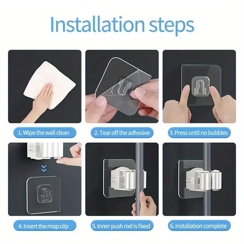 4PCS Wall Mounted Mop Organizer Holder Wall-Mounted Waterproof Mop Storage Rack Broom Hanger Hooks Household Tools Zpaxo