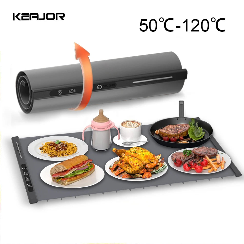 Electric Food Warming Tray Silicone Foldable Warmer Mat Heater Fast
