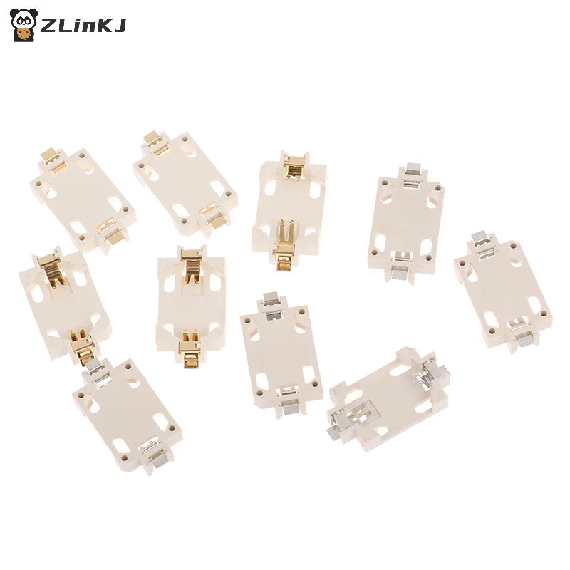 10Pcs White Housing Gold-Plated Tin-Plated Button Battery Holder For CR2032 Cr2025 Bs-6 SMD Button Battery Holder Socket Cases Zpaxo