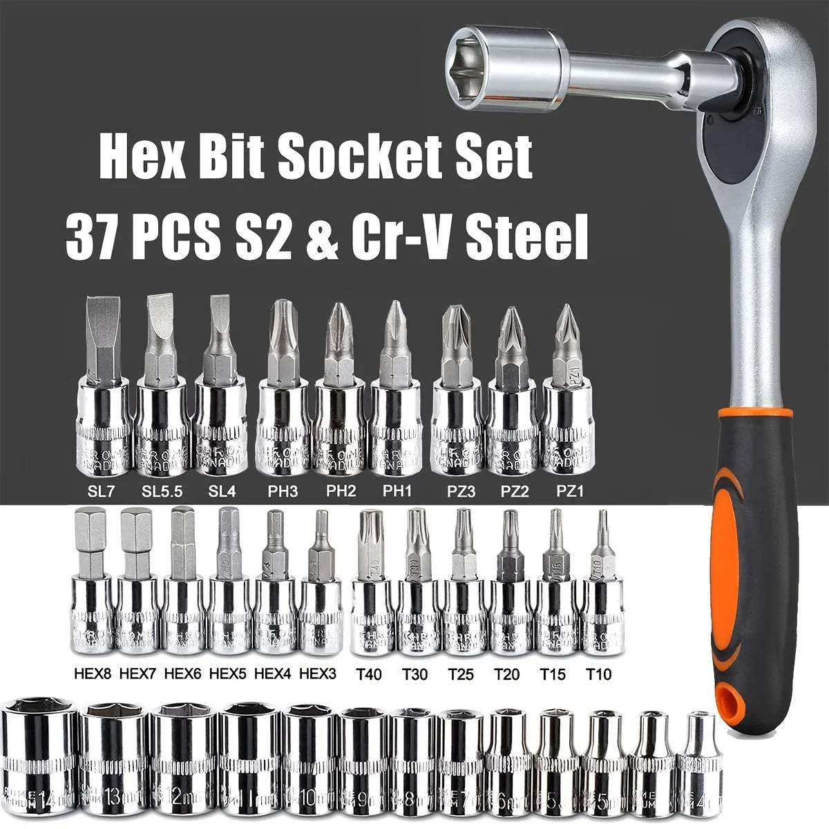 46Pcs Family Tools 1/4 Set Mechanic Tool Kits for Auto Repair Hous with Sockets Metric Hex Bit Socket Set inch Ratchet Wrench Zpaxo