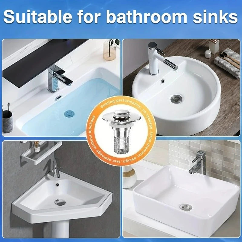 2-Pack Stainless Steel Pop-up Sink Drain Strainer Removable Basket