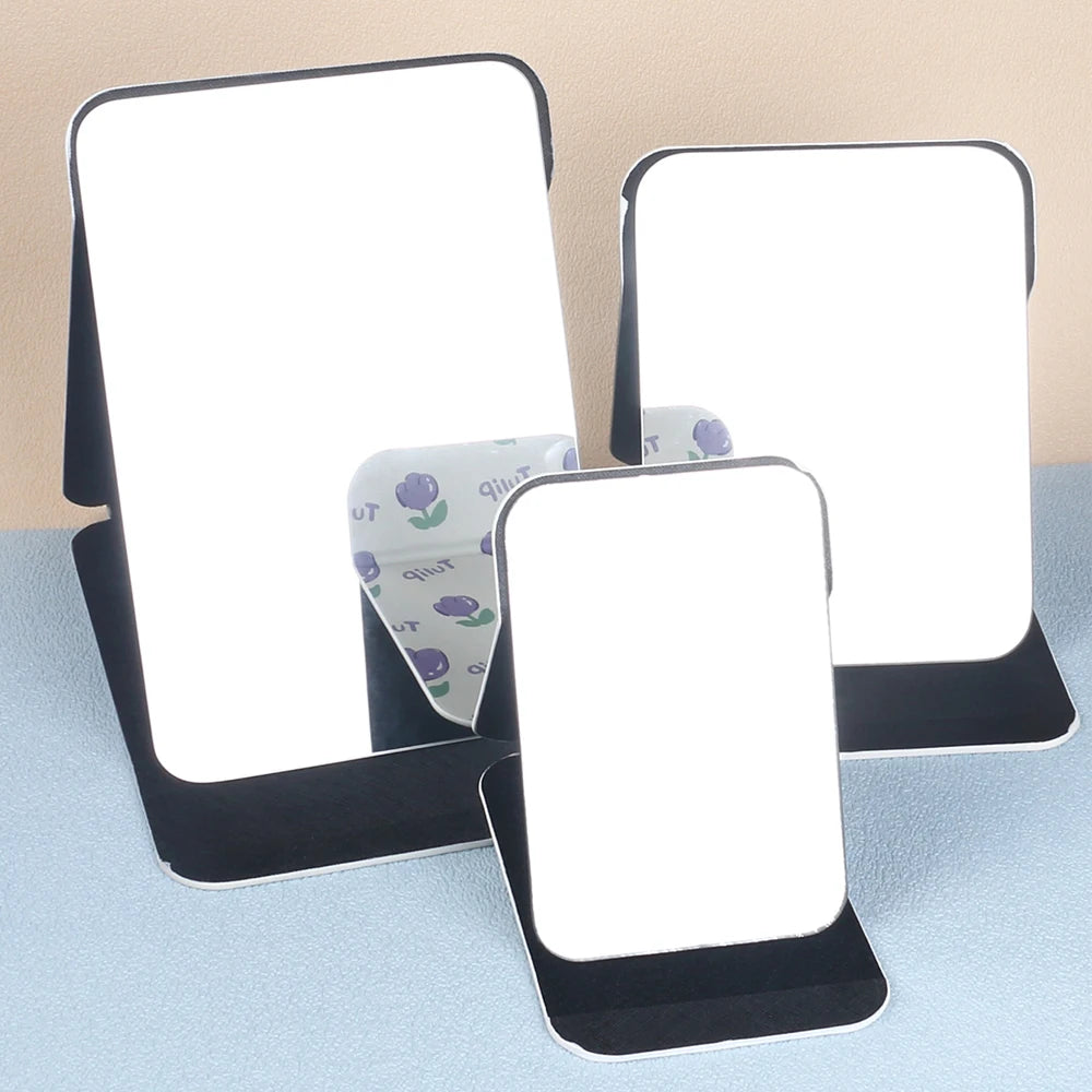 Desktop Foldable Makeup Mirror Black Tulip Pink Portable PU Leather Mirror for Office Travel Table Zpaxo