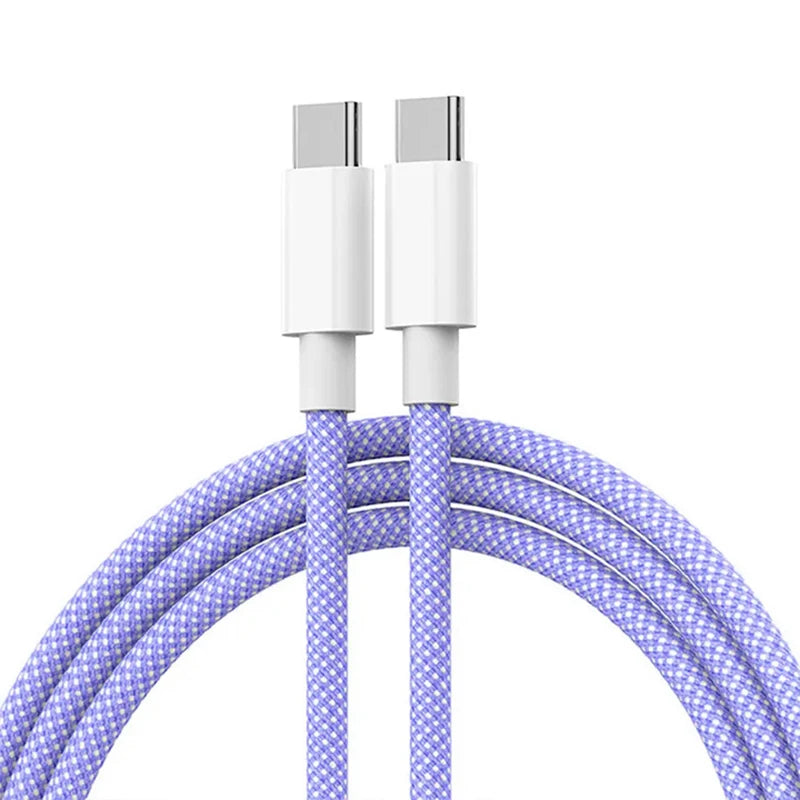 PD 60W USB C to USB C Cable Fast Charge Data Cable For Macbook iPad iPhone 15 Series Xiaomi Type C to Type C Data Charger Cable Zpaxo Purple 1.5m