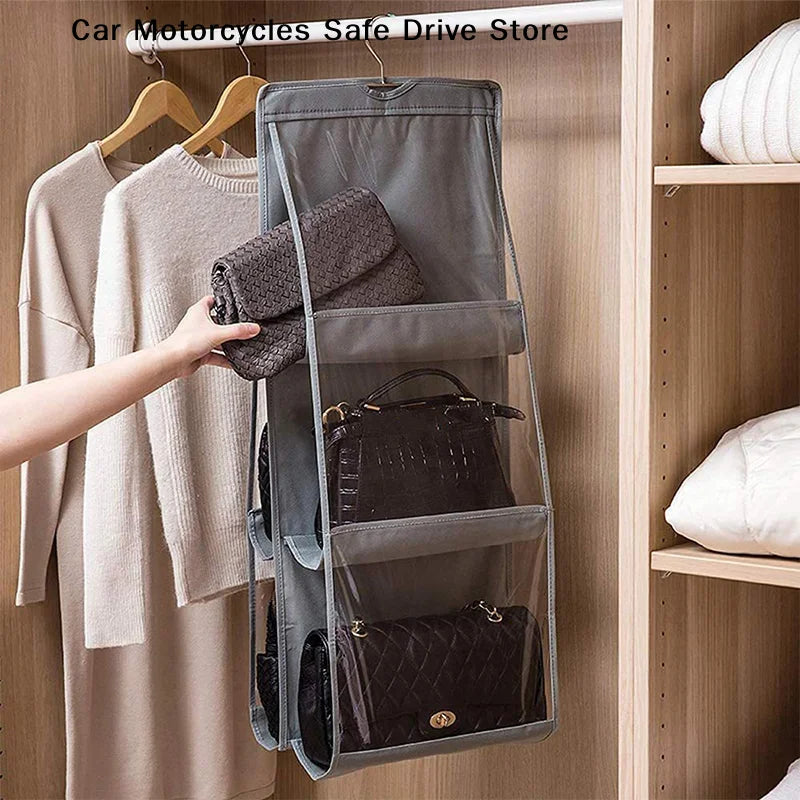 Black Gray Handbag Hanging Organizer 6 8 Pockets Foldable Oxford