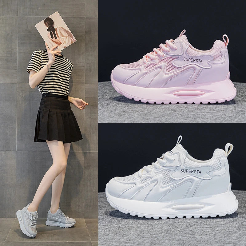 Women's Platform Chunky Sneakers Lace Up Design Sport Tag Detail Two Zpaxo