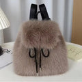 Design Faux Fox Fur Backpack Women Drawstring Flap Magnetic Closure