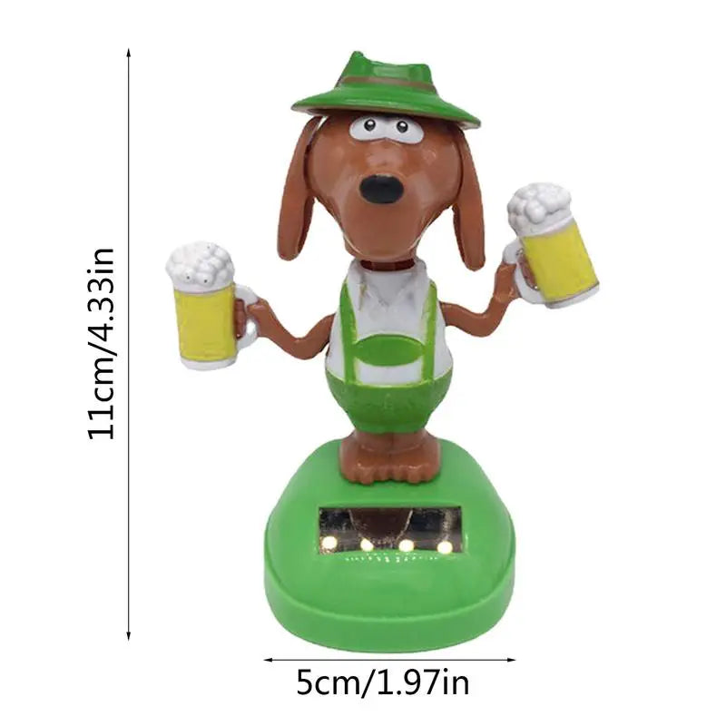 Solar Powered Dancing Bobble Head Beer Dog Cute Decoration Dog Solar Car Ornament Automatic Swing Alpaca Figurine Animal Zpaxo